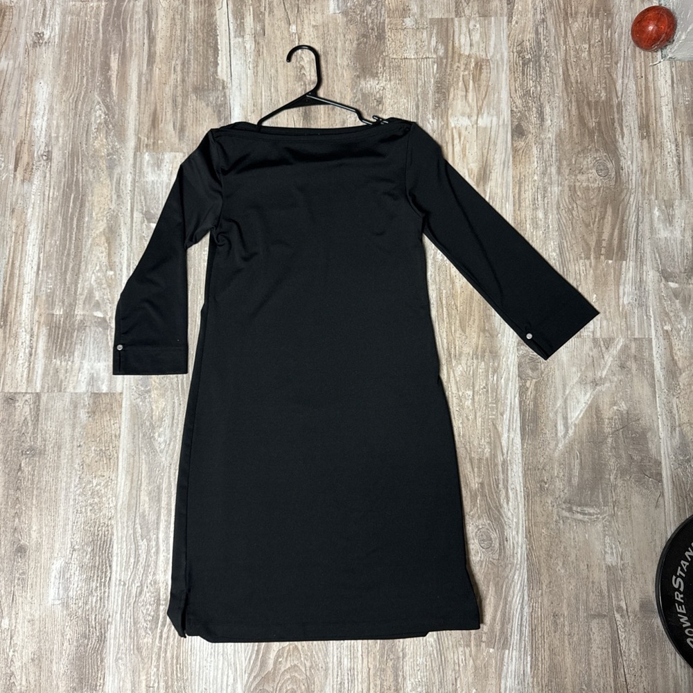 Calvin Klein Jeans Black Sheath Dress with Cuffed Long Sleeves